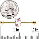 14G Gold Tone Rainbow Unicorn Industrial Barbell 38mm