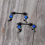 14G 9/16 Blue Gem Star Moon Dangle Nipple Ring Set