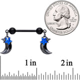 14G 9/16 Blue Gem Star Moon Dangle Nipple Ring Set