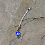 Bundle of Joy Green Blue Flower Dangle Pregnancy Belly Ring