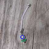 Bundle of Joy Green Blue Flower Dangle Pregnancy Belly Ring