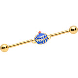14G Gold Tone Blue Teapot Industrial Barbell 38mm