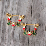 14G 9/16 Gold Tone Reindeer Christmas Tree Dangle Nipple Ring Set