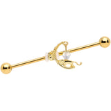 14G Clear Gem Gold Tone Mouse Moon Industrial Barbell 38mm