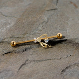 14G Clear Gem Gold Tone Mouse Moon Industrial Barbell 38mm