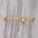 14G Clear Gem Gold Tone Mouse Moon Industrial Barbell 38mm