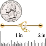 14G Clear Gem Gold Tone Mouse Moon Industrial Barbell 38mm