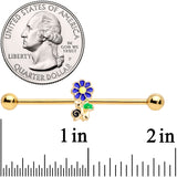 14G Gold Tone Blue Green Snail Flower Industrial Barbell 38mm