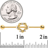 14G Clear CZ Gem Gold Tone Ornate Heart Industrial Barbell 38mm