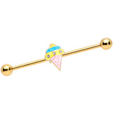 14G Clear Gem Gold Tone Ice Cream Cone Industrial Barbell 38mm