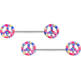 14G 5/8 Hippie Rainbow Peace Sign Barbell Nipple Ring Set
