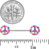 14G 5/8 Hippie Rainbow Peace Sign Barbell Nipple Ring Set
