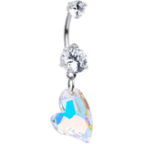 Clear Aurora Gem Stylized Heart Dangle Belly Ring