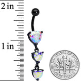 Aurora CZ Gem Black Triple Heart Dangle Belly Ring