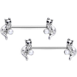 14G 9/16 Steel Ball Cat Barbell Nipple Ring Set