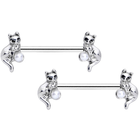 14G 9/16 Steel Ball Cat Barbell Nipple Ring Set