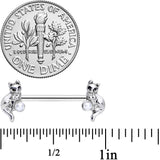 14G 9/16 Steel Ball Cat Barbell Nipple Ring Set