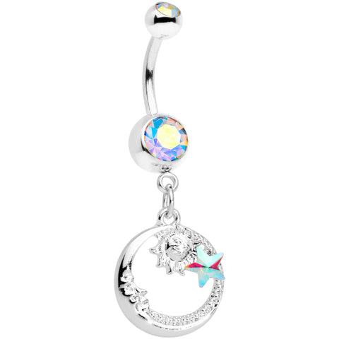 Aurora Gem Sun Moon Star Dangle Belly Ring