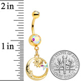 Aurora Gem Gold Tone Sun Moon Star Dangle Belly Ring