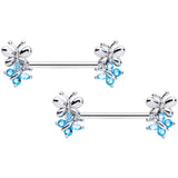 14G 5/8 Aqua CZ Gem Butterfly Barbell Nipple Set