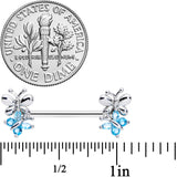 14G 5/8 Aqua CZ Gem Butterfly Barbell Nipple Set