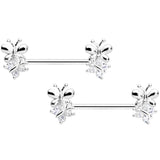 14G 5/8 Clear CZ Gem Butterfly Barbell Nipple Set