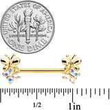 14G 5/8 Aurora CZ Gem Gold Tone Butterfly Barbell Nipple Set