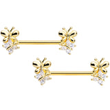 14G 5/8 Clear CZ Gem Gold Tone Butterfly Barbell Nipple Set