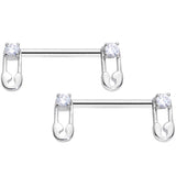 14G 9/16 Clear CZ Gem Punk Safety Pin Barbell Nipple Ring Set
