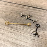 14G 9/16 Clear Gem Black Bat Halloween Barbell Nipple Ring Set