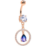 Blue Green CZ Gem Rose Gold Tone Drop Loop Dangle Belly Ring