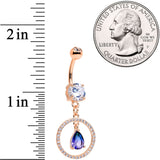 Blue Green CZ Gem Rose Gold Tone Drop Loop Dangle Belly Ring