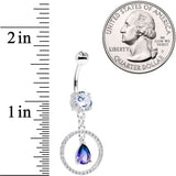 Blue Green CZ Gem Drop Loop Dangle Belly Ring