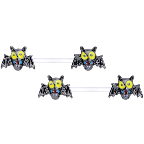 14G 9/16 Clear Bioplast Vampire Bat Barbell Nipple Ring Set