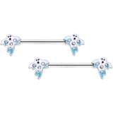 14G 9/16 Clear Gem White Ghost Halloween Barbell Nipple Ring Set