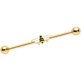 14G Gold Tone Black White Striped Bee Industrial Barbell 38mm