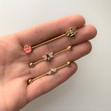 14G Gold Tone Black White Striped Bee Industrial Barbell 38mm