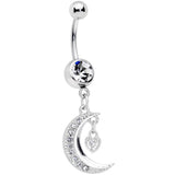 Clear CZ Gem Heart Padlock Crescent Moon Dangle Belly Ring