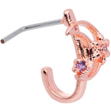 22G 5/16 Blue CZ Rose Gold Tone Moon Faux Hoop L Shaped Nose Ring