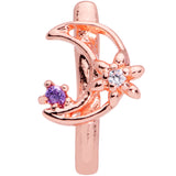 22G 5/16 Blue CZ Rose Gold Tone Moon Faux Hoop L Shaped Nose Ring