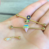14G Clear Gem Gold Tone Ice Cream Cone Industrial Barbell 38mm