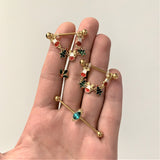 14G 9/16 Gold Tone Reindeer Christmas Tree Dangle Nipple Ring Set