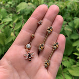 Black Clear Gem Rose Gold Tone Bee Dangle Belly Ring