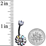 Clear Aurora CZ Gem Black Plated Flower Belly Ring
