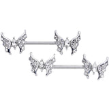14G 9/16 Clear CZ Gem Drama Butterfly Barbell Nipple Ring Set