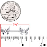14G 9/16 Clear CZ Gem Drama Butterfly Barbell Nipple Ring Set