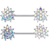 14G 9/16 Aurora Gem Sunburst Barbell Nipple Ring Set