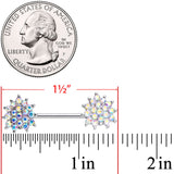 14G 9/16 Aurora Gem Sunburst Barbell Nipple Ring Set