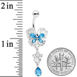 Clear Aqua Gem Lacy Butterfly Flower Drop Dangle Belly Ring