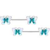 14G 9/16 White Green Butterfly Barbell Nipple Set